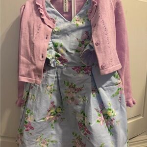 Floral Janie and Jack Kids Dress with Purple Cardigan